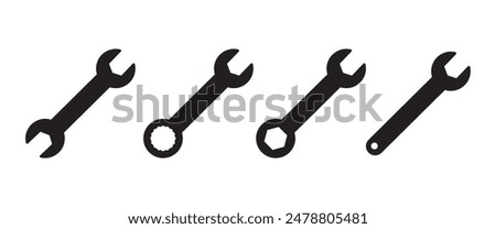 Wrench icon set. repair icon vector. tools icon vector,  Spanner symbol, Mechanic spanner sign set. Professional mechanical maintain tool sign for UI designs.