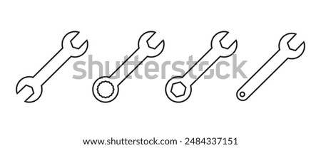Wrench icon set. repair icon vector. tools icon vector, Spanner symbol in thin line, Mechanic spanner sign set. Professional mechanical maintain tool outline sign for UI designs.