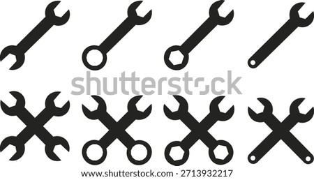Wrench icon set.crossed wrench workshop, mechanic, automotive,  symbol
 repair  tools vector, Spanner symbol, Mechanic spanner sign set. Professional mechanical maintain  black outine