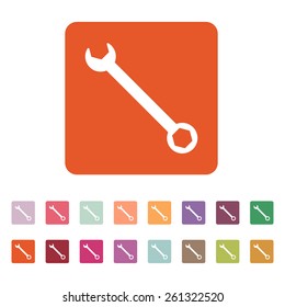 The wrench icon. Settings symbol. Flat Vector illustration. Button Set