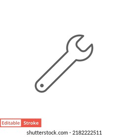 Wrench icon. Simple outline style. Tool, key, spanner, mechanical concept. Thin line vector symbol illustration isolated on white background. Editable stroke EPS 10.