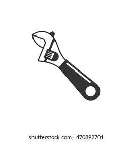 Wrench icon in single color. Adjustable tool metal workshop machine repair