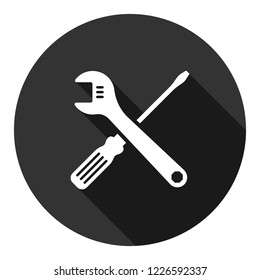 Wrench icon. Spanner sign. Repair tool icon. Screwdriver sign. Engineer work tools vector sign. Mechanic tools sign. Toolkit icon. EPS 10 flat symbol. Round icon with shadow