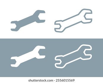 Wrench icon. Tool for assembling mechanisms, connecting nuts and bolts. Symbol of repair, service or production of equipment. Attribute of a master, auto repair shop or factory.