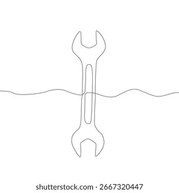 Icono de llave inglesa. Símbolo de Vector de herramienta. Repare el emblema. Forma de fondo azul.