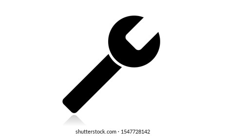 Wrench icon vector design. Black icon with reflection isolated on the white background