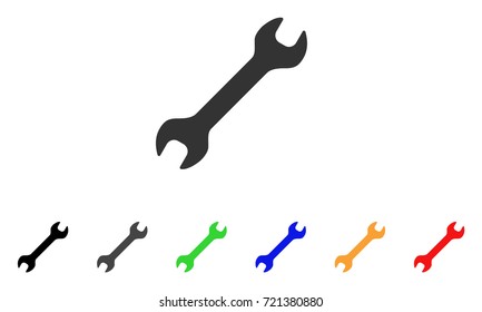 Wrench icon. Vector illustration style is a flat iconic wrench symbol with black, grey, green, blue, yellow color variants. Designed for web and software interfaces.