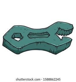 Wrench icon. Vector illustration of a wrench tool. Hand drawn wrench.