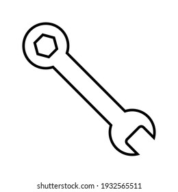 Symbol mit Schlüssel, Vektorschlüssel für das Logo, schwarzes Schild einzeln auf Weiß, Bolzen, Rost, Rostreiniger, technischer Reparaturservice, Anordnung, festes Zeichenkonzept, trendy Stil, einfaches Design, Vektorgrafik