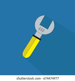 wrench icon, wrench vector on blue background