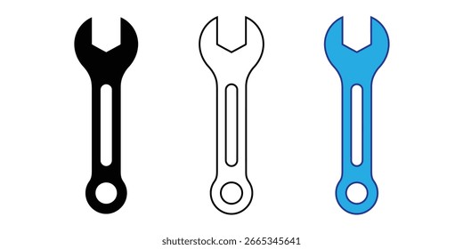 wrench icon vector on white background. mechanical, web, flat, workshop, spanner, worker, tool, background, design, technology, symbol.