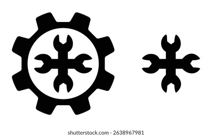 Wrench icons between setting symbol. Simple gear, setting icon vector illustration. Wrench icon isolated on white background.