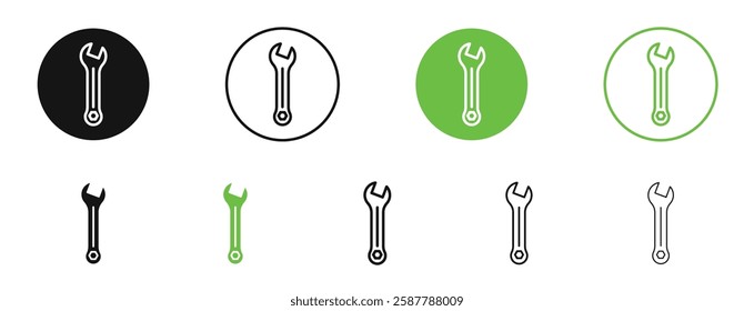 Wrench icons in black and green colors collection