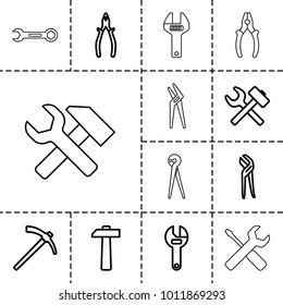 Wrench icons. set of 13 editable outline wrench icons such as pliers