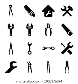 Wrench icons. set of 16 editable filled wrench icons such as pliers, saw