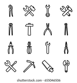 Wrench icons set. set of 16 wrench outline icons such as pliers, saw