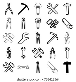 Wrench icons. set of 25 editable outline wrench icons such as hammer, pliers