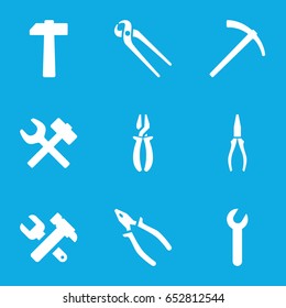 Wrench icons set. set of 9 wrench filled icons such as pliers