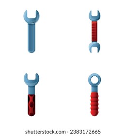 Los iconos de la llave definen el vector de dibujos animados. Llave de metal diverso. Mantenimiento, reparación
