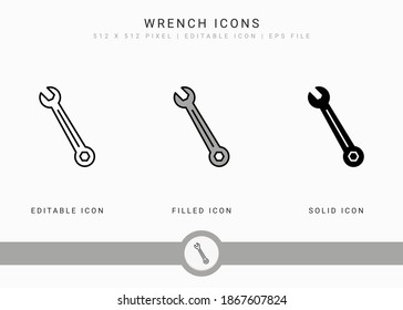 Wrench icons set vector illustration with solid icon line style. Carpenter tool building concept. Editable stroke icon on isolated background for web design, user interface, and mobile application