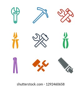 wrench icons. Trendy 9 wrench icons. Contain icons such as saw, wrench hummer, pliers, hummer and hammer. icon for web and mobile.