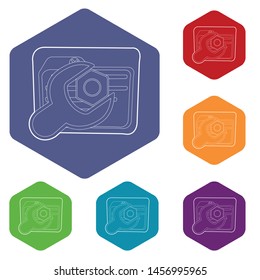 Wrench icons vector colorful hexahedron set collection isolated on white