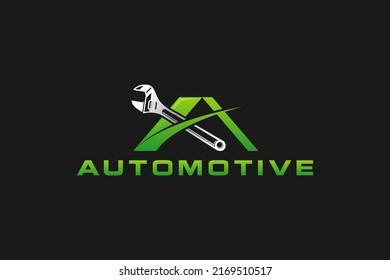Wrench initial A logo design workshop automotive repair tool engineer industry