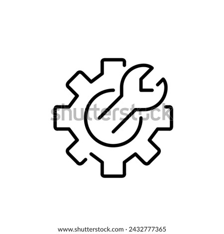 Wrench inside of cogwheel. Efficiency and innovation, productivity, engineering, and problem-solving. Vector icon