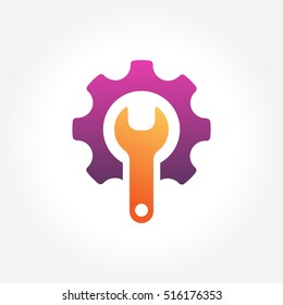 Wrench inside Gear Symbol, vector illustration