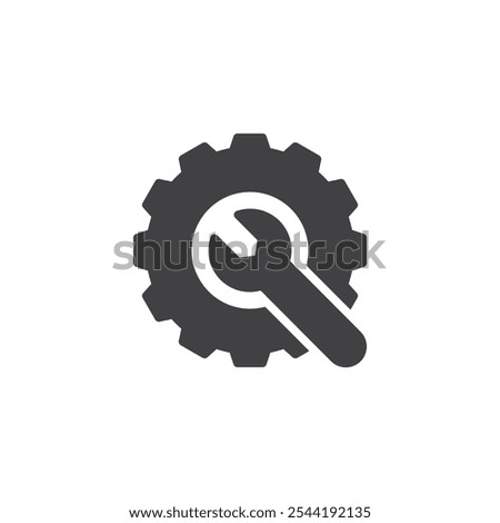 Wrench inside gear vector icon. filled flat sign for mobile concept and web design. Settings Wrench glyph icon. Maintenance, repair service symbol, logo illustration. Vector graphics