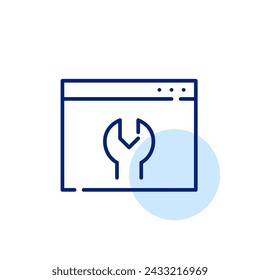 Wrench and internet browser icon representing web configuration instruments. Pixel perfect, editable stroke
