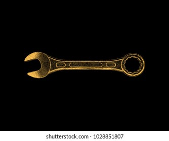 Wrench. Isolated on black background. Vector illustration. Pointillism style.