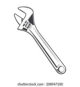 Wrench isolated on a white background. Line art. Retro design. Vector illustration