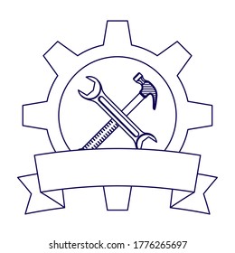 wrench key and hammer tools crossed vector illustration design