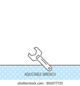 Wrench key icon. Adjustable repair tool sign. Circles seamless pattern. Background with icon. Vector