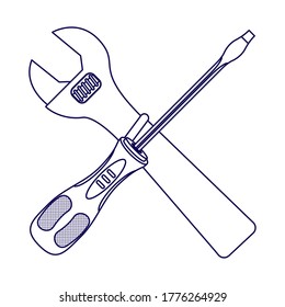 herramientas llave llave llave llave llave inglesa y destornillador cruzado diseño de ilustración vectorial