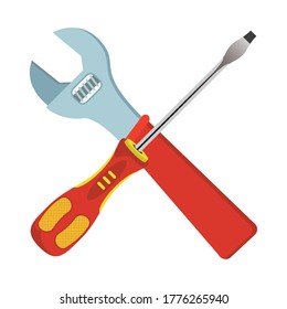 wrench key and screwdriver tools crossed vector illustration design