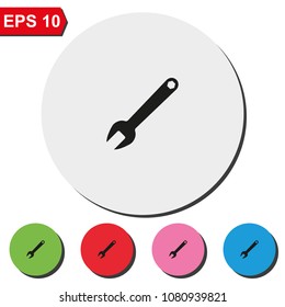 Wrench key sign flat round colorful vector icon. Service tool symbol.