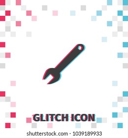 Wrench key sign  glitch effect vector icon. Service tool symbol.