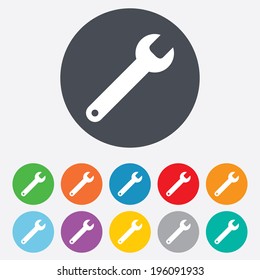 Wrench key sign icon. Service tool symbol. Round colourful 11 buttons. Vector