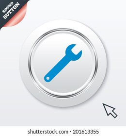 Wrench key sign icon. Service tool symbol. White button with metallic line. Modern UI website button with mouse cursor pointer. Vector
