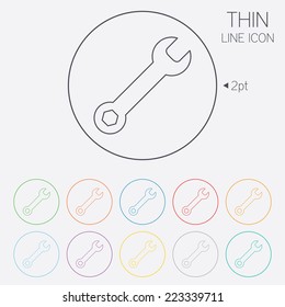 Wrench key sign icon. Service tool symbol. Thin line circle web icons with outline. Vector
