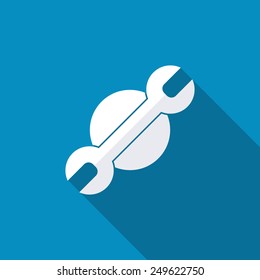 Wrench key sign icon. Service tool symbol. Flat button with long shadow. Modern UI website navigation. Vector