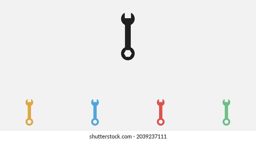 Symbol für das Schlüsselzeichen auf Schlüssel drücken. Schraubenzieher-Symbol-Schraubendreher-Logo. Beibehalten des Symbol für den Mechaniker mit Zahnriegel. Set von bunten flachen Design-Symbolen.