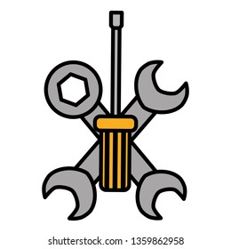 wrench keys tools crossed and screwdriver