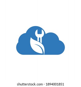 Wrench leaf cloud shape vector logo design template. Repair service leaf nature logo design	
