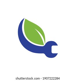 Wrench leaf vector logo design template. Mechanic logo design concept vector.	