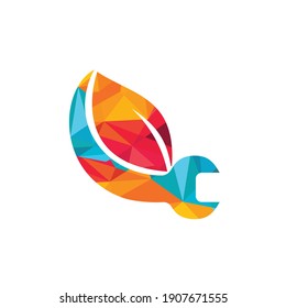 Wrench leaf vector logo design template. Mechanic logo design concept vector.	