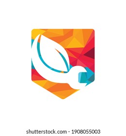 Wrench leaf vector logo design template. Mechanic logo design concept vector.	