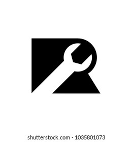 wrench and letter R vector logo.